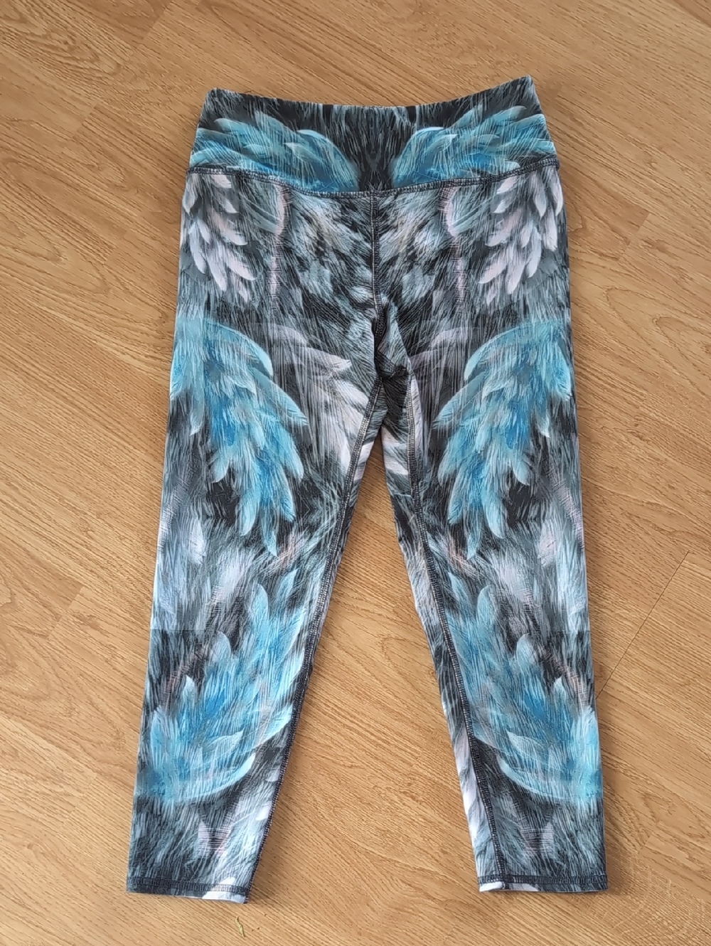 Blue Feather Print Leggings